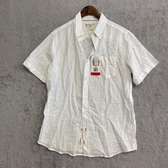 NEW Weatherproof Vintage Washable Linen Men's M White Short Sleeve Button-Up - Picture 2 of 9